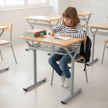 ▷ MESA TAGAR ESCOLAR M.E260 BANDEJA REJILLA 60X40 ALT.ALT.60 HAYA | Taine - Imagen 2