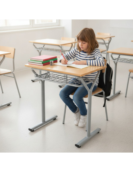 ▷ MESA TAGAR ESCOLAR M.E260 BANDEJA REJILLA 60X40 ALT.ALT.60 HAYA | Taine - Imagen 2