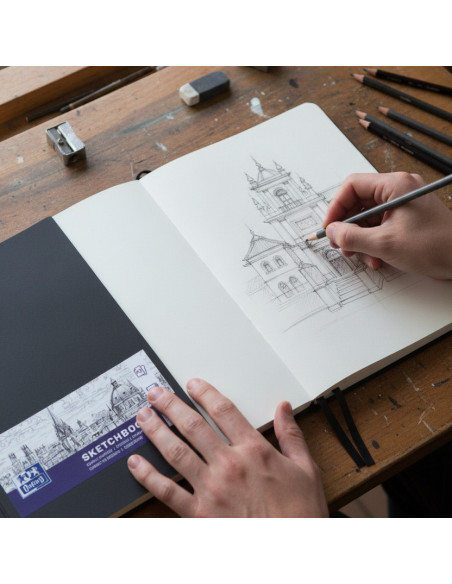 ▷ BLOC DIBUJO OXFORD LAPIZ A5 ARTBOOK COSIDO 90HJ 100HJ NEGRO | Taine - Imagen 2