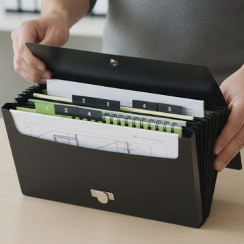 ▷ CARPETA LEITZ ACORDEÓN RECYCLE PP 5 COMPARTIMENTOS EXPANDIBLES A4 NEGRO | Taine - Imagen 2