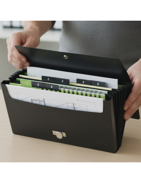 ▷ CARPETA LEITZ ACORDEÓN RECYCLE PP 5 COMPARTIMENTOS EXPANDIBLES A4 NEGRO | Taine - Imagen 2