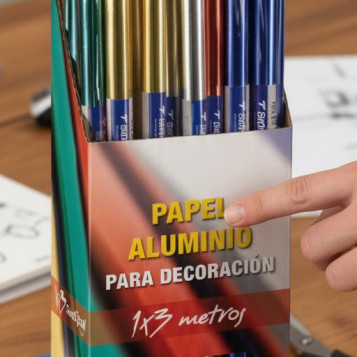▷ EXPOSITOR SURT. ALUMINIUM COLLECTION 65G 1X3M 25 ROLL 5 R X ORO-PLATA// 3 R X RO | Taine - Imagen 2