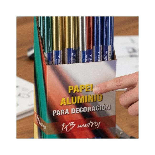 ▷ EXPOSITOR SURT. ALUMINIUM COLLECTION 65G 1X3M 25 ROLL 5 R X ORO-PLATA// 3 R X RO | Taine - Imagen 2