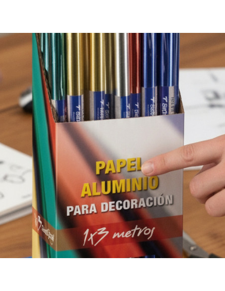 ▷ EXPOSITOR SURT. ALUMINIUM COLLECTION 65G 1X3M 25 ROLL 5 R X ORO-PLATA// 3 R X RO | Taine - Imagen 2