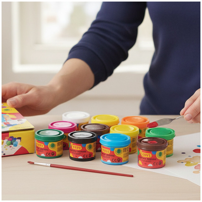 ▷ TEMPERA GOUACHE ESTUCHE 12 BOTES 35 ML COLORES SURTIDOS + PINCEL JOVI | Taine - Imagen 4