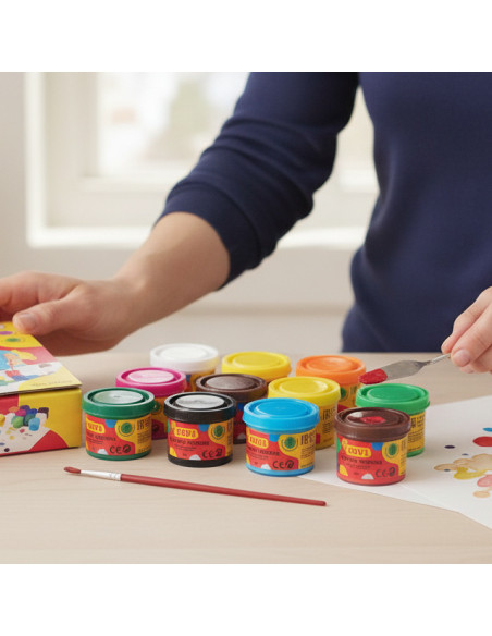 ▷ TEMPERA GOUACHE ESTUCHE 12 BOTES 35 ML COLORES SURTIDOS + PINCEL JOVI | Taine - Imagen 4