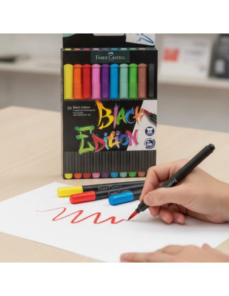 ▷ ROTULADORES FABER CASTELL 10 UDS PINCEL COLORES BLACK EDITION | Taine - Imagen 2
