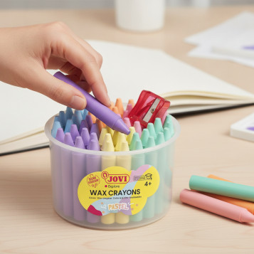 ▷ CERAS WAX CRAYONS JUMBO BOTE CON 60 CERAS COLORES PASTEL+SACAPUNTAS JOVI | Taine - Imagen 2