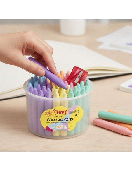▷ CERAS WAX CRAYONS JUMBO BOTE CON 60 CERAS COLORES PASTEL+SACAPUNTAS JOVI | Taine - Imagen 2