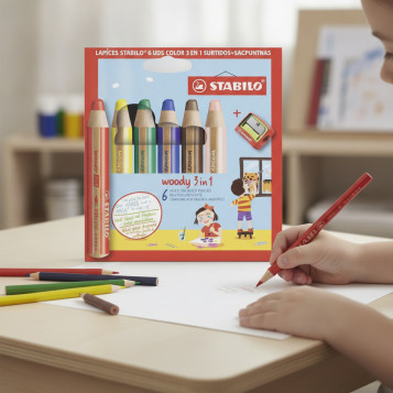 ▷ LAPICES STABILO 6 UDS COLOR WOODY 3 EN 1 SURTIDOS+SACAPUNTAS | Taine - Imagen 2