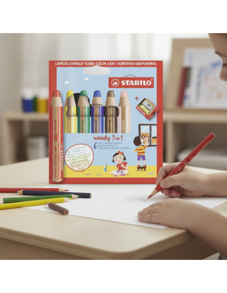▷ LAPICES STABILO 6 UDS COLOR WOODY 3 EN 1 SURTIDOS+SACAPUNTAS | Taine - Imagen 2