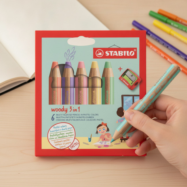 ▷ LAPICES STABILO 6 UDS COLOR WOODY 3 EN 1 PASTEL+SACAPUNTAS | Taine - Imagen 2