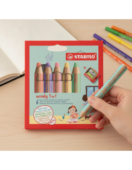▷ LAPICES STABILO 6 UDS COLOR WOODY 3 EN 1 PASTEL+SACAPUNTAS | Taine - Imagen 2