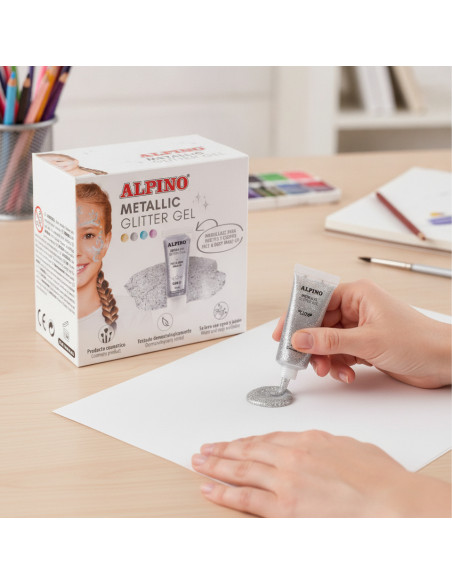 ▷ MAQUILLAJE ALPINO PLATA ESTUCHE 6 GLITTER GEL METALICO | Taine - Imagen 2