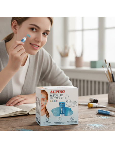 ▷ MAQUILLAJE ALPINO AZUL METALIZADO ESTUCHE 6 GLITTER GEL | Taine - Imagen 2