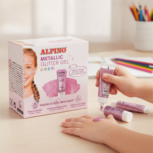 ▷ MAQUILLAJE ROSA METALIZADO ESTUCHE 6 GLITTER GEL | Taine - Imagen 2