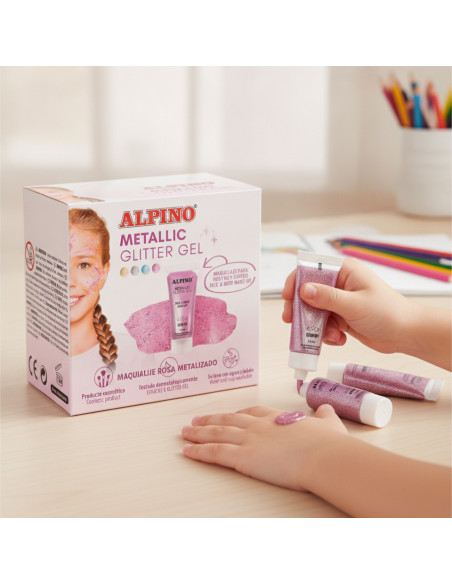 ▷ MAQUILLAJE ROSA METALIZADO ESTUCHE 6 GLITTER GEL | Taine - Imagen 2