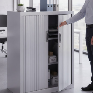 ▷ ARMARIO ROCADA METÁLICO PERSIANA 105 x 80 x 45cm RAL 9006 INCLUYE 2 BALDAS | Taine - Imagen 2