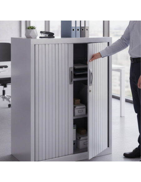 ▷ ARMARIO ROCADA METÁLICO PERSIANA 105 x 80 x 45cm RAL 9006 INCLUYE 2 BALDAS | Taine - Imagen 2