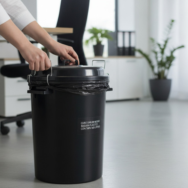 ▷ CUBO DARLIM NEGRO BASURA PLÁSTICO CON TAPA 100 LITROS | Taine - Imagen 2