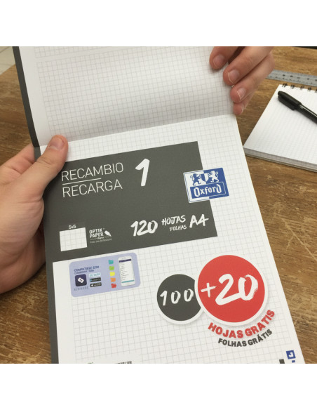 ▷ RECAMBIO OXFORD 100+20H A4 5X5 NEGRO BANDA | Taine - Imagen 2