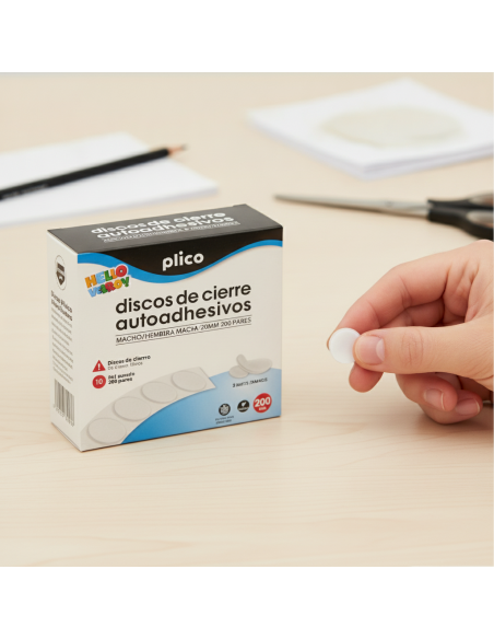 ▷ DISCOS PLICO BLANCO DE CIERRE AUTOADHESIVOS MACHO/HEMBRA 20MM 200 PARES | Taine - Imagen 2