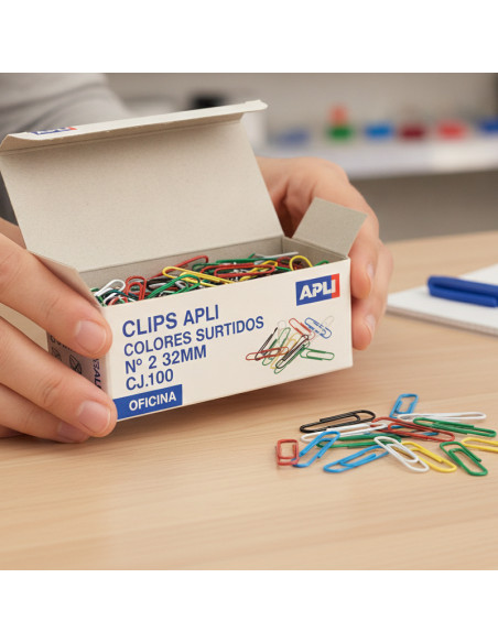 ▷ CLIPS APLI COLORES SURTIDOS Nº 2 32MM CJ.100 | Taine - Imagen 2