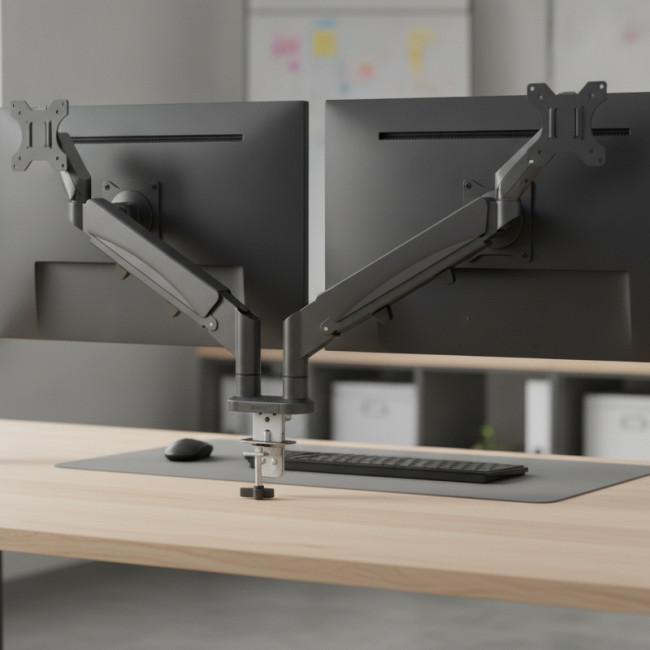 ▷ BRAZO LEITZ PARA MONITOR DUAL ERGO SPACESAVING, RIS OSCURO | Taine - Imagen 2