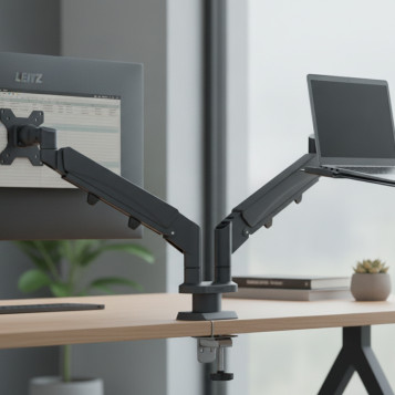▷ BRAZO LEITZ DUAL PARA MONITOR Y PORTÁTIL ERGO SPACESAVING, GRIS OSCURO | Taine - Imagen 2