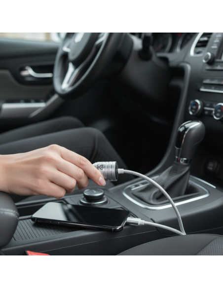 ▷ CARGADOR SUBBLIM COCHE 2XUSB DUAL 2.4A + CABLE 3 IN1 PLATA | Taine - Imagen 2