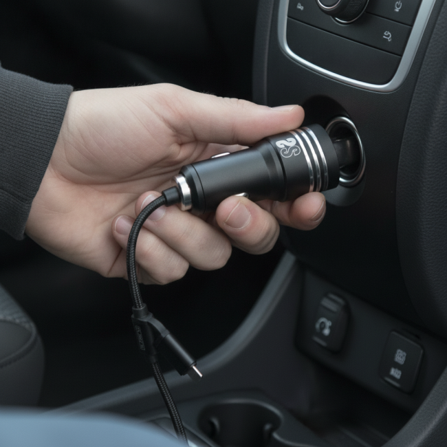 ▷ CARGADOR SUBBLIM COCHE 2XUSB DUAL 2.4A + CABLE 3 IN1 NEGRO | Taine - Imagen 2