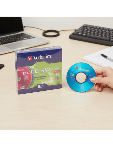▷ CD-RW VERBATIM 700MB 8X-10X SIIM COLORES (PACK 5UDS) | Taine - Imagen 2