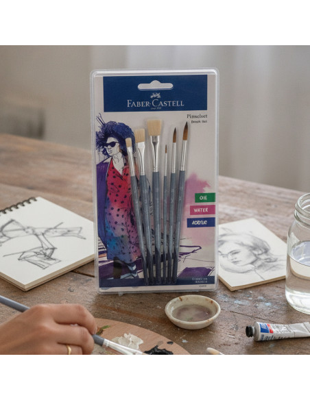 ▷ PINCELES FABER CASTEL SET 6 UDS REDONDOS/PLANOS OIL/WATER/ACRYLIC FABER | Taine - Imagen 2