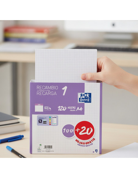 ▷ RECAMBIO OXFORD A4 100+20HJ 90G 5X5 LILA | Taine - Imagen 2