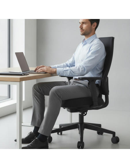 ▷ SILLA ROCADA OFICINA C.ASIENTO TAPIZADO NEGRO / RESPALDO MALLA NEGRA BRAZOS | Taine - Imagen 2