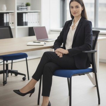 ▷ SILLA ROCADA CONFIDENTE ASIENTO TAPIZADO AZUL / RESPALDO MALLA NEGR | Taine - Imagen 2
