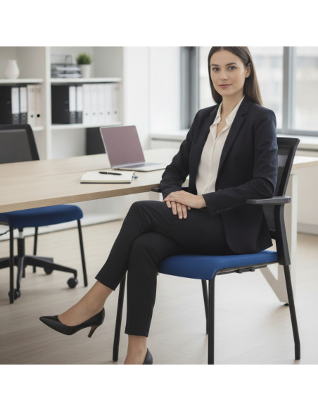 ▷ SILLA ROCADA CONFIDENTE ASIENTO TAPIZADO AZUL / RESPALDO MALLA NEGR | Taine - Imagen 2