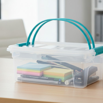 ▷ CAJA ARCHIVO 2000 ALMACENAJE 5L C.ASAS PLEGABLES APILABLE 310X205X120 MM CRISTAL | Taine - Imagen 2