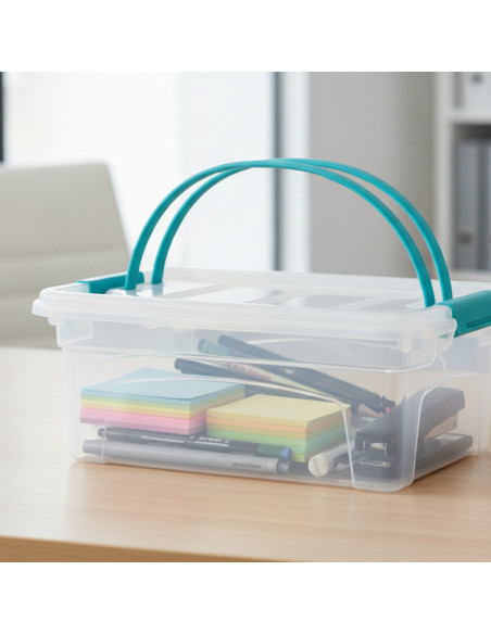 ▷ CAJA ARCHIVO 2000 ALMACENAJE 5L C.ASAS PLEGABLES APILABLE 310X205X120 MM CRISTAL | Taine - Imagen 2