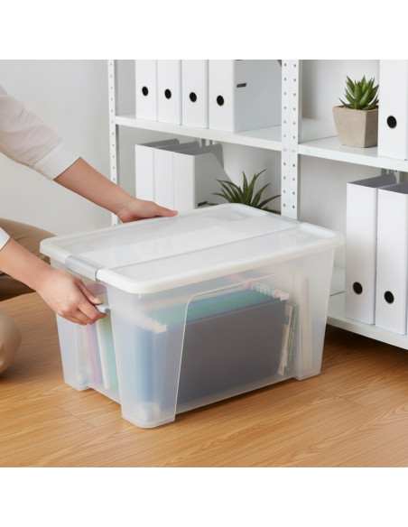 ▷ CAJA ARCHIVO 2000 ALMACENAJE CON TAPA Y RUEDAS 52 L 400X570X320 MM CRISTAL | Taine - Imagen 2