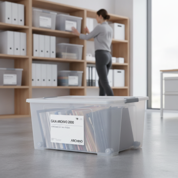 ▷ CAJA ARCHIVO 2000 ALMACENAJE CON TAPA Y RUEDAS 61 L 400X680X310 MM CRISTAL | Taine - Imagen 2