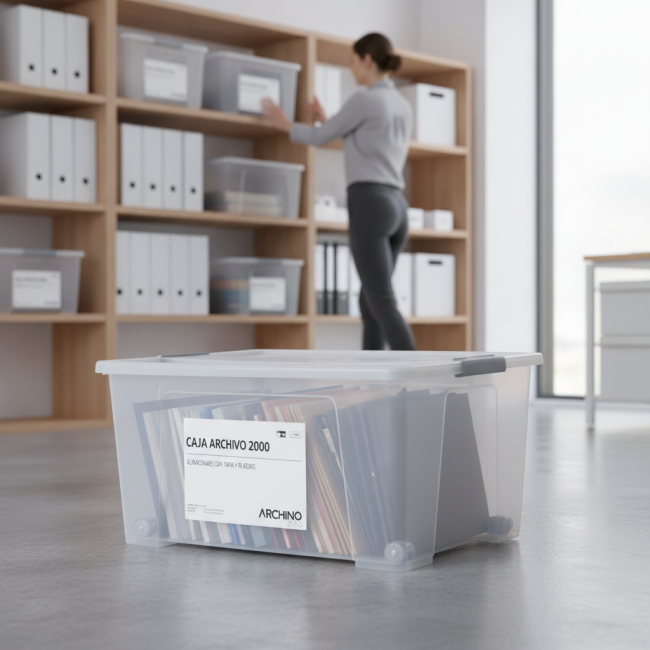 ▷ CAJA ARCHIVO 2000 ALMACENAJE CON TAPA Y RUEDAS 61 L 400X680X310 MM CRISTAL | Taine - Imagen 2