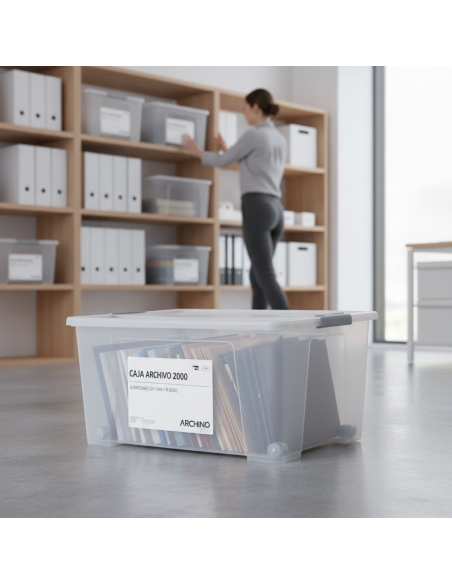 ▷ CAJA ARCHIVO 2000 ALMACENAJE CON TAPA Y RUEDAS 61 L 400X680X310 MM CRISTAL | Taine - Imagen 2