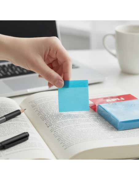 ▷ NOTAS APLI ADHESIVAS TRANSPARENTES AZUL 50H 75X75MM | Taine - Imagen 2