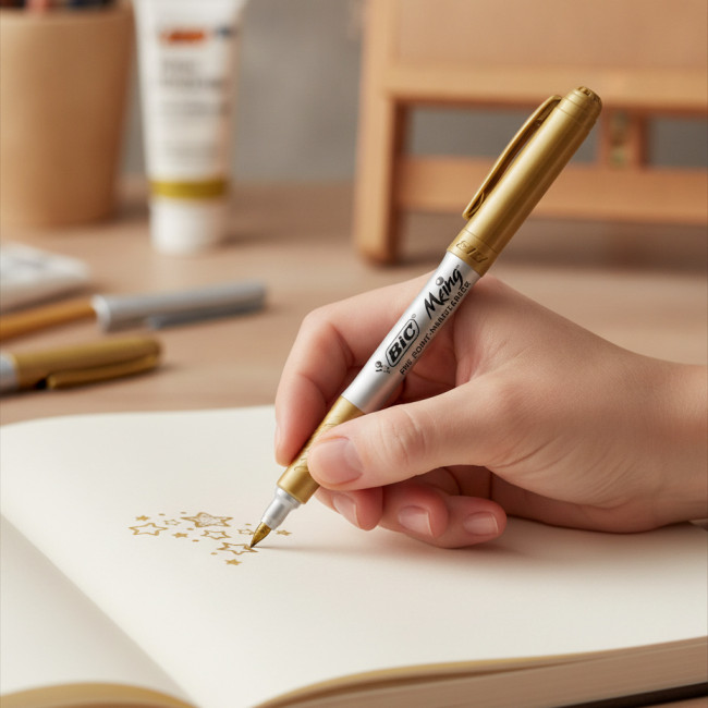 ▷ ROTULADORES BIC 12 UDS ORO/PLATA MARKING METALLIC PERMANENTE | Taine - Imagen 3