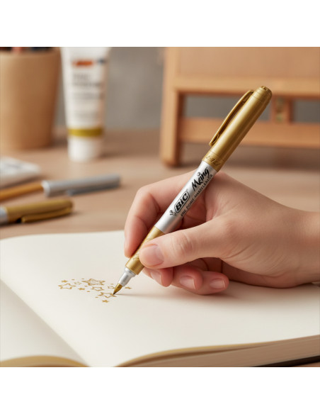 ▷ ROTULADORES BIC 12 UDS ORO/PLATA MARKING METALLIC PERMANENTE | Taine - Imagen 3