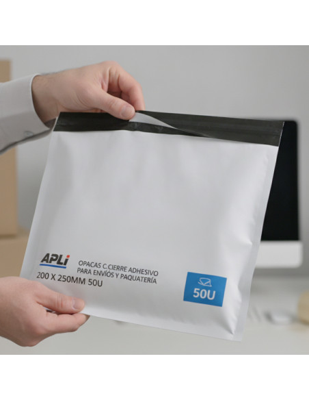 ▷ BOLSAS APLI OPACAS C.CIERRE ADHESIVO PARA ENVÍOS Y PAQUETERÍA -200 X 250MM 50U | Taine - Imagen 2