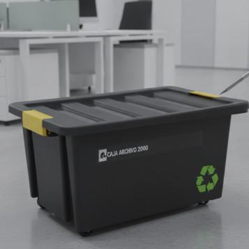 ▷ CAJA ARCHIVO 2000 ALMACENAJE SOSTENBBLE C.TAPA RUEDAS 55 L 430X630X300 MM NEGRO | Taine - Imagen 2