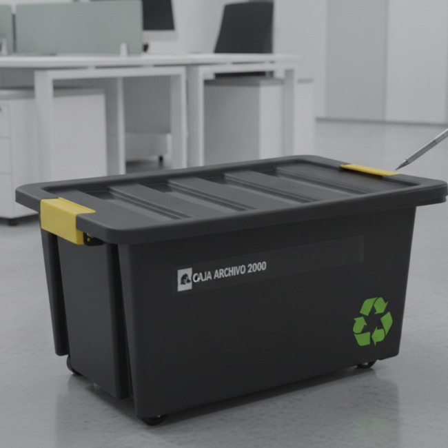 ▷ CAJA ARCHIVO 2000 ALMACENAJE SOSTENBBLE C.TAPA RUEDAS 55 L 430X630X300 MM NEGRO | Taine - Imagen 2