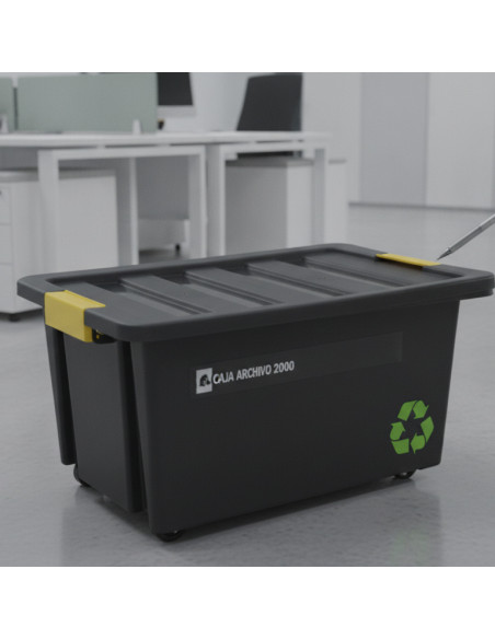 ▷ CAJA ARCHIVO 2000 ALMACENAJE SOSTENBBLE C.TAPA RUEDAS 55 L 430X630X300 MM NEGRO | Taine - Imagen 2